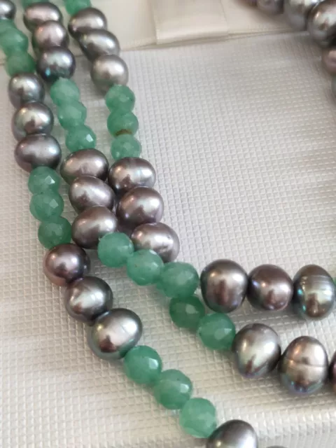 Perle Naturali Collana Perle Grigie coltivate 8,5 Avventurina Donna
