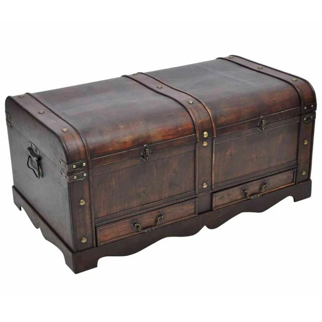 VINTAGE WOODEN TREASURE Chest Storage Trunk Organizer Box Coffee Table