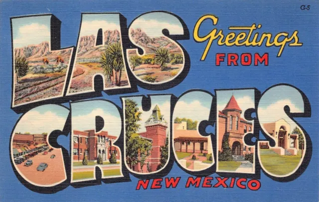 Las Cruces New Mexico NM Large Letter Linen 1940s Unposted Vintage Postcard