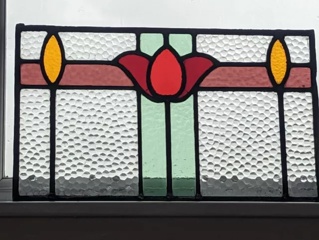Early 20th Century Stained Glass Panel Featuring Pretty Red Flower