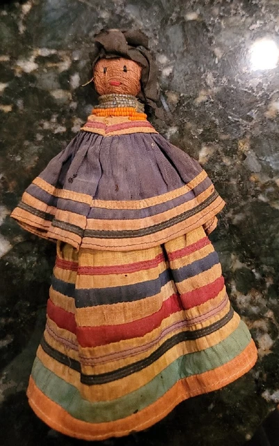 Antique Native American Doll Seminole  Cloth Palm Fiber Straw Handmade 1900  7"