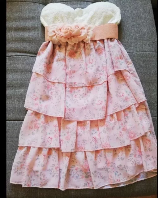 Kleid Damen geblümt Gr. M Sommer Volant ärmellos rosa weiß Strand Party