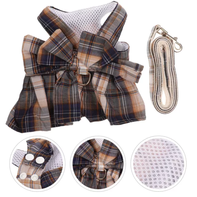 Rabbit Leash Dog Classic Plaid Dress Winter Pet Clothes for Small Bow Tie