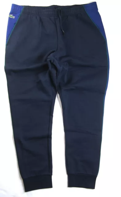 LACOSTE SPORT Men's Navy Blue Contrast Side Piping Panel Fleece Jogger Pant NWT