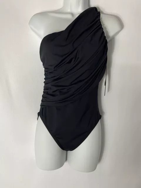 La Blanca Island Goddess Women's Swimsuit SHIRRED ONE SHOULDER 1 piece 6 BLACK