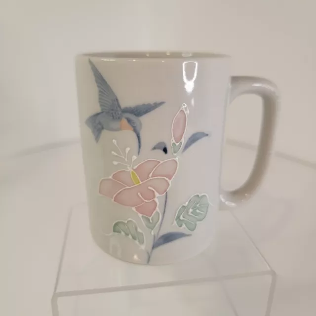 Vintage Otagiri Embossed Hummingbird Mug Coffee Cup Japan  Pastel Pink Blue