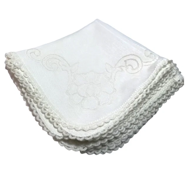 Tovaglioli bianchi vintage 12 x ricamati finiture in pizzo design floreale ritagliato