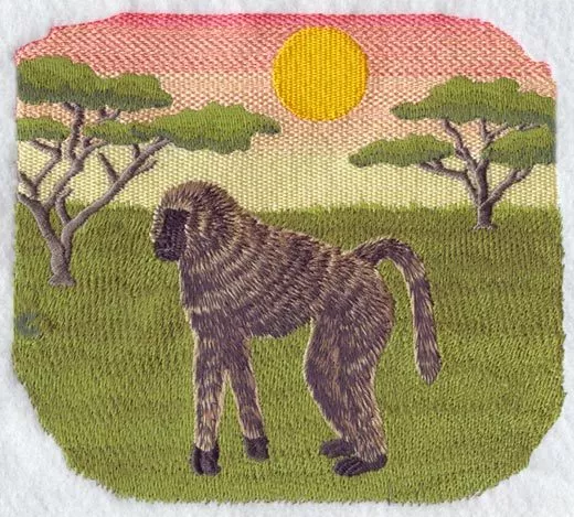 Embroidered Sweatshirt - Savannah Baboon Scene M1918