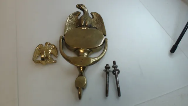Vintage Solid Brass American Eagle Door Knocker 8" + eagle hook