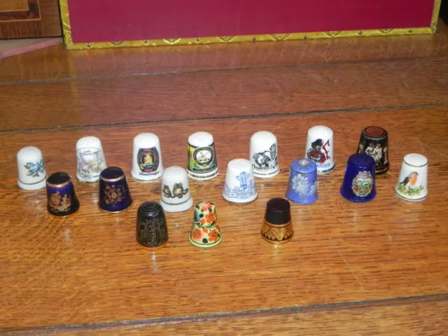 14 x Decorated Bone China & 3 x Wooden Thimbles-Various brands,Limoge etc..,