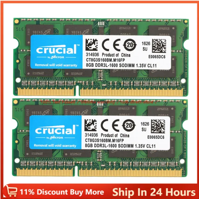 Crucial 4GB 204pin DDR3L-1600MHz PC3L-12800 Sodimm Laptop Memory Notebook  1.35V