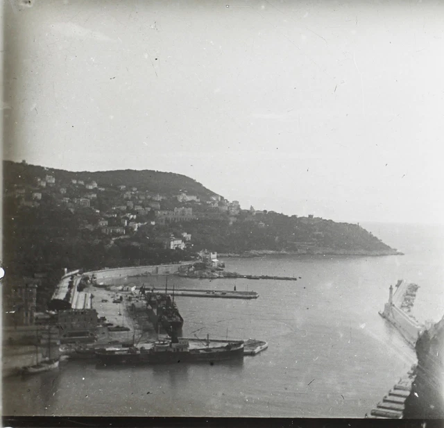 FRANCE Nice Le Port Côte d’Azur c1930 Photo Plaque de verre Stereo P74L9n
