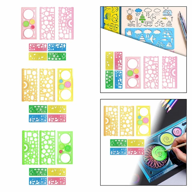 Set 3 Stencil Da Disegno In Plastica – Righelli Geometrici E Circolari – Multifunzione Per Scuola, Ufficio, Cucito E Progettazione - 2