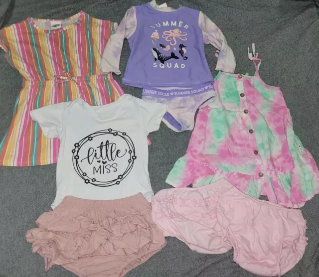 7 Item Baby Toddler Girl Size 1 Bundle Tops Dress Swimmers Little Miss Ruffle