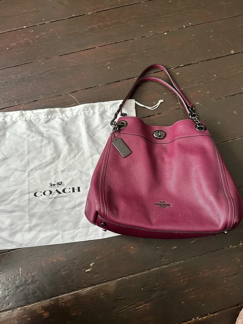 COACH EDIE TURNLOCK pebbled leather shoulder bag 36855 Dusky Pink