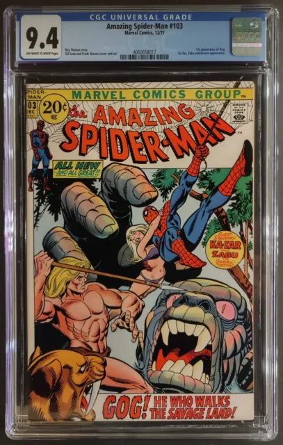 Amazing Spider-Man #103 Cgc 9.4 Ow-W Pages Marvel Comics 1971 - Ka-Zar & Kraven