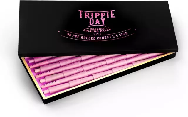 Pink 1/4 Size Pre Rolled Cones in a Box | 50 Pack | Vegan & Non GMO | Includes 1