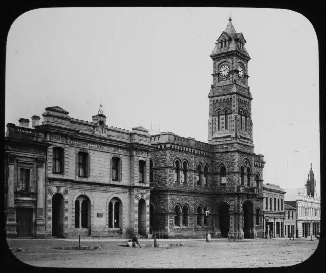 STADTHAUS GRAHAMSTOWN SÜDAFRIKA C1896 Magic Latern Dia GWW FOTO