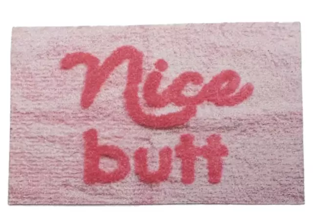 Dolls House Bath Mat "Nice Butt" Pink Modern Bathroom Rug Accessory Printed Card