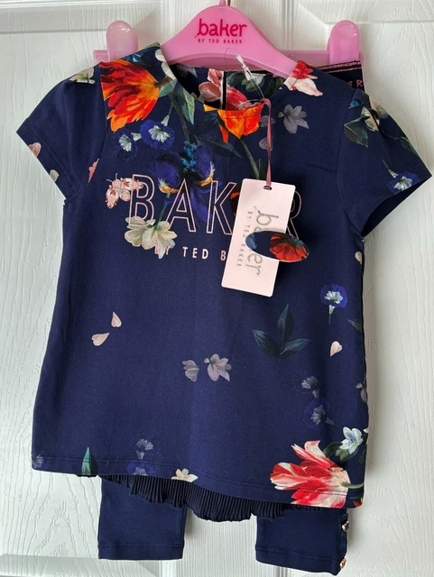 BNWT Ted Baker 18-24 months girls floral set outfit baby leggings top bow navy