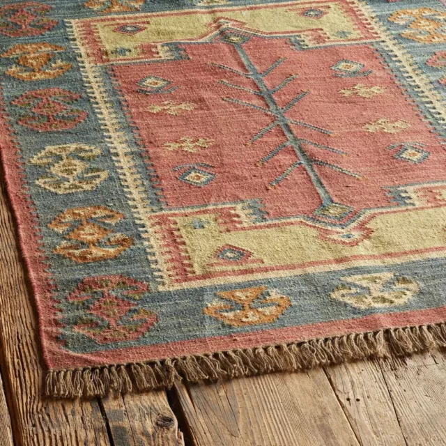 Vintage New Hand WovenWool Jute Turkish Kilim Flat Weave Area Rug Multicolor