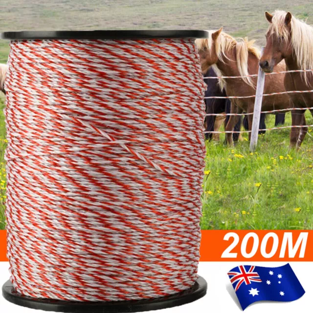 200m Roll Polywire Electric Fence Stainless Steel Poly Wire Energiser Insulator