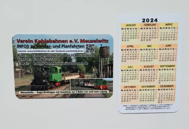 Taschenkalender Scheckkartenformat 2024, Verein Kohlebahnen Meuselwitz NEU