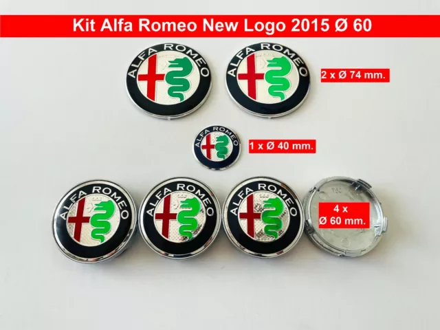 Kit 7 pz per Alfa Romeo New Logo 2015 Ø 60 mm Emblema Stemma tappi badge 159 147