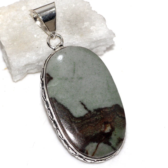 Picasso Jasper 925 Silver Plated Gemstone Handmade Pendant 2" For Women GW