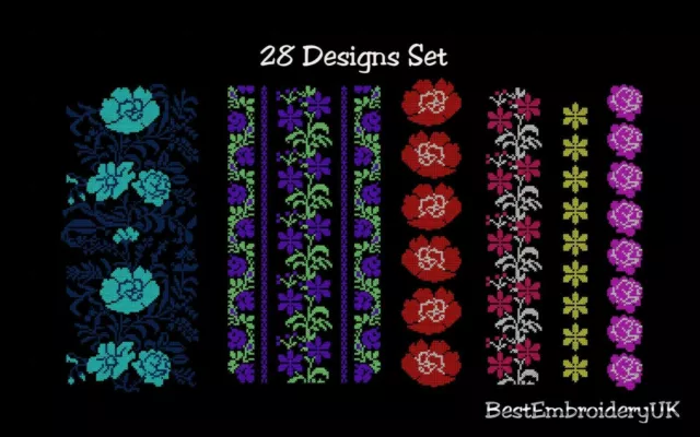 DISEÑOS DE BORDADO DE MÁQUINAS - 28 diseños de punto de cruz - bordes de...