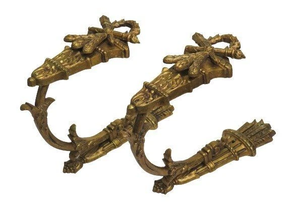 Pair Large Antique French Victorian Style Ornate Cast Brass Curtain Tie Backs 13