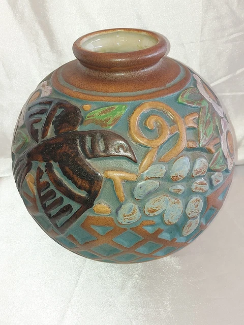 Vase Boule Art Deco Multicolore Grès Des Freres Mougin Nancy France Superbe