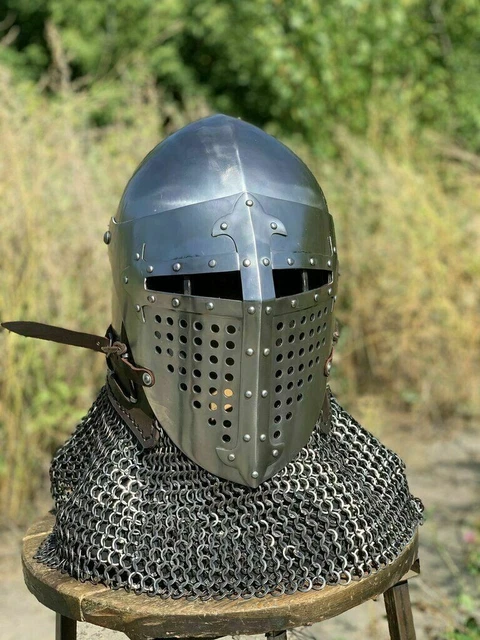 MEDIEVAL STEEL HELMET 18 Gauge Knight Roa Bascinet Helmet LARP £154.80 ...