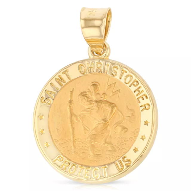 14K Yellow Gold Religious St. Christopher Medal Pendant For Necklace or Chain