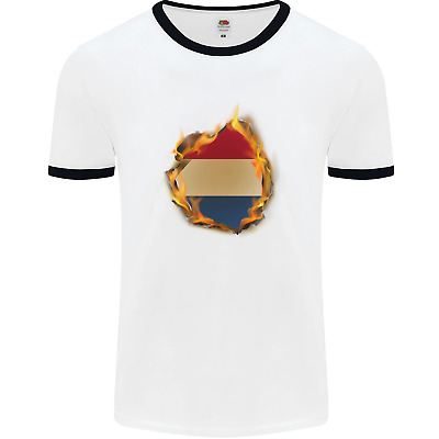 The Dutch Flag Fire Effect Holland Mens White Ringer T-Shirt