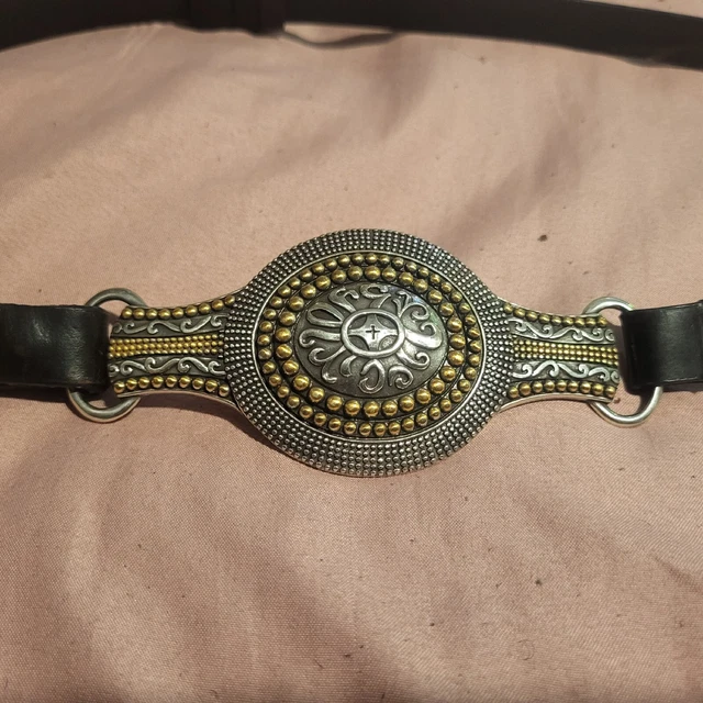 Chico's Ornate Flower Buckle Snap Closure  Black Belt  Size M/L