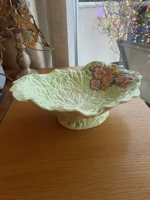 Vintage Melba Ware Footed Fruit Bowl Majolica Floral 32 cm Long
