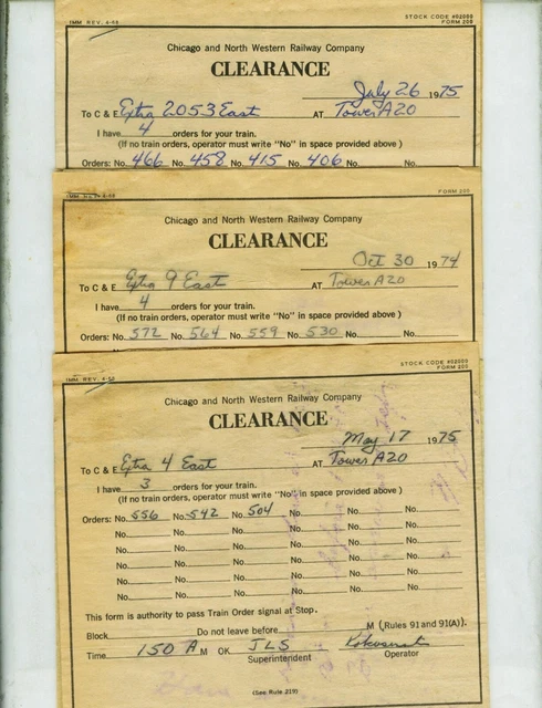 Chicago & Northwestern Ry. Train Orders (21) Tower A20 (Chicago) Illinois 1974+.