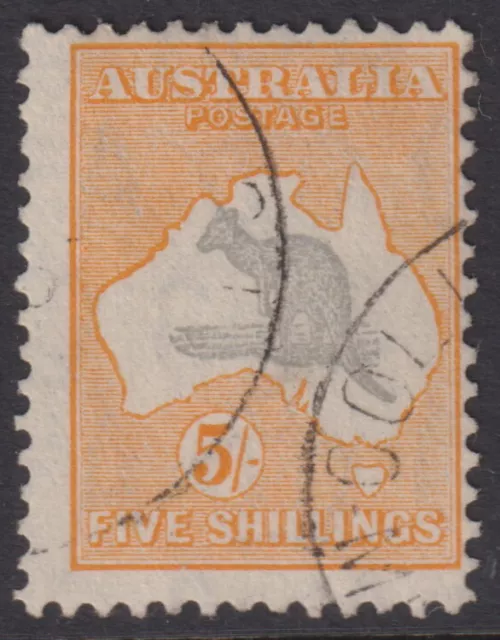 AUSTRALIA ROOS - 1932 CofA Wmk 5/- GREY & YELLOW  SG 135 GU Cv £25 [E4057]