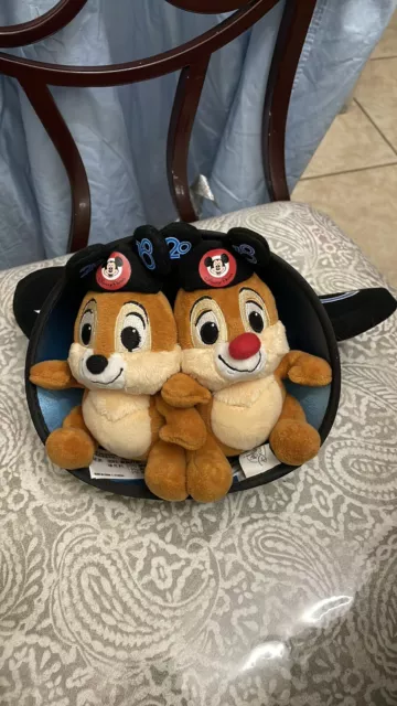 Disney Parks 2018 Chip & Dale sitting in Disney hat Mickey mouse ears.