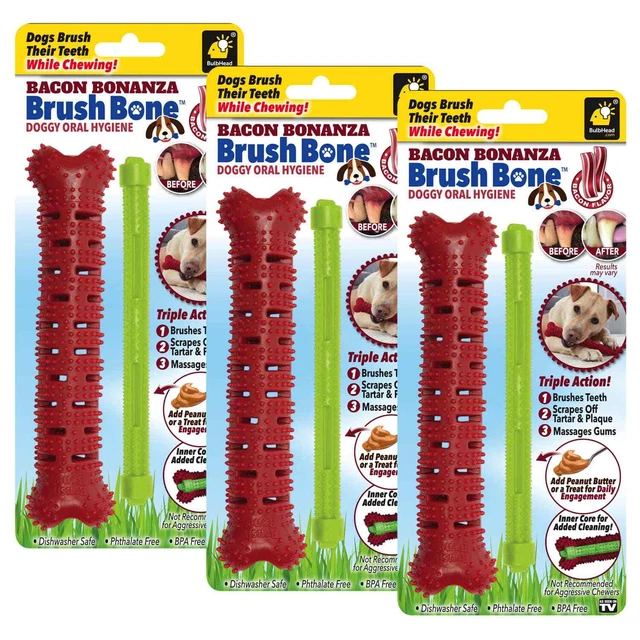 Bacon Bonanza BrushBone Dog Toothbrush Infused with Bacon Flavor, 3 Pack