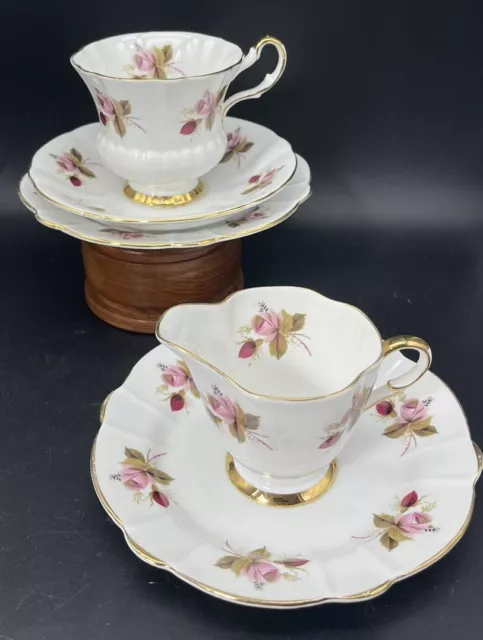 Vintage windsor bone china Pink Red rose tea set Trio Plus Milk Jug And Plate