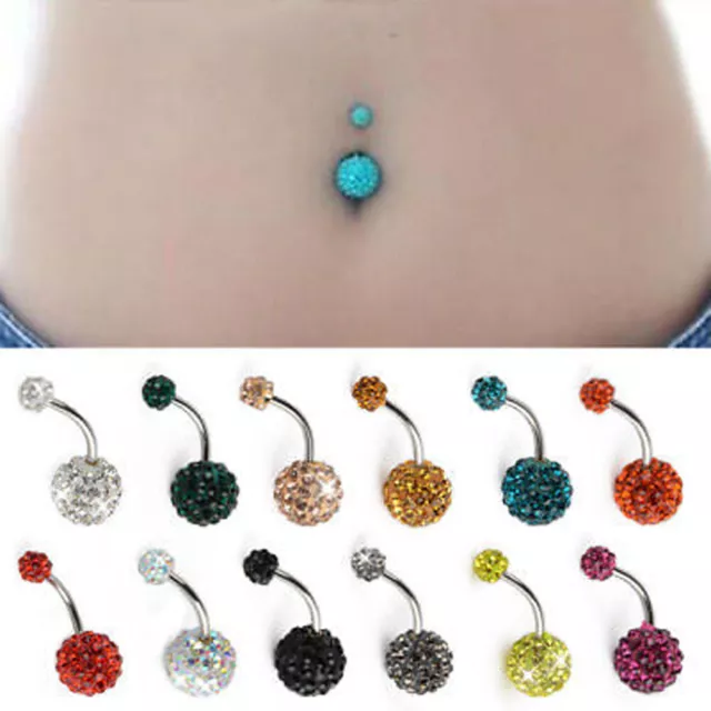 1PC Doppel Kristall Kugeln Bauchnabel Ring Nabel Piercing Körper Schmuck Bunte Q