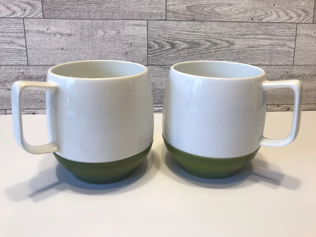 2 Vintage Vacron Bopp-Decker Cup Insulated Vacuum Plastic Green & White