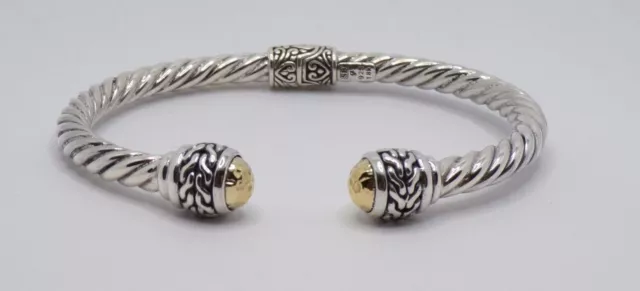 Balinese 925/18K Gold Accented Twisted Cable Cuff Bracelet