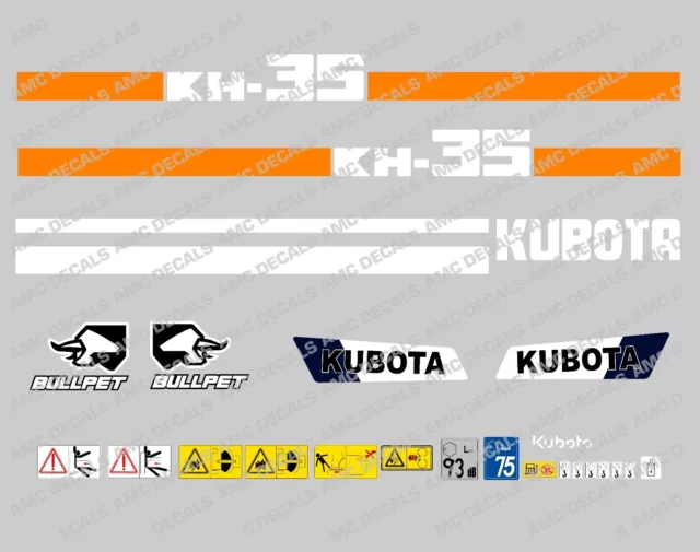 Kubota KH35 Mini Digger Autocollant Completes avec Sécurité Avertissement Signes