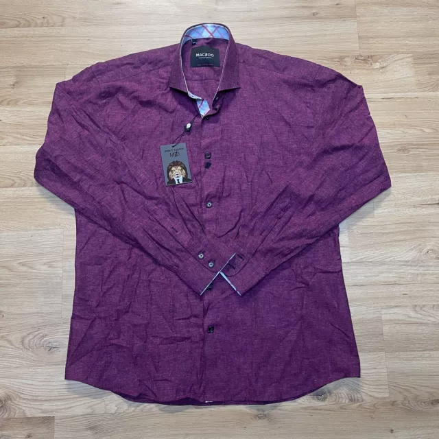 Maceoo Shirt Mens XL Burgundy Long Sleeve Button Up Flip Cuff Italian Design NWT