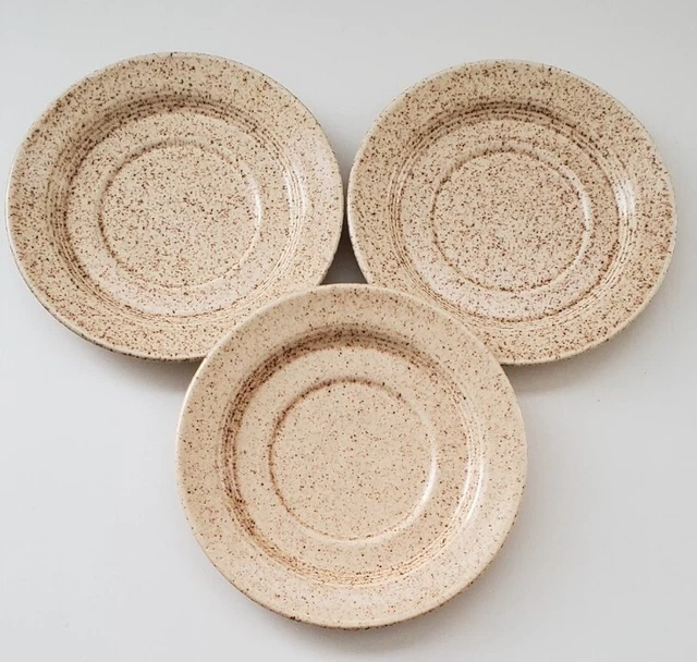 3 Vtg Homer Laughlin Country Sage USA Mugs Saucer Bread Plate Speckled Stoneware