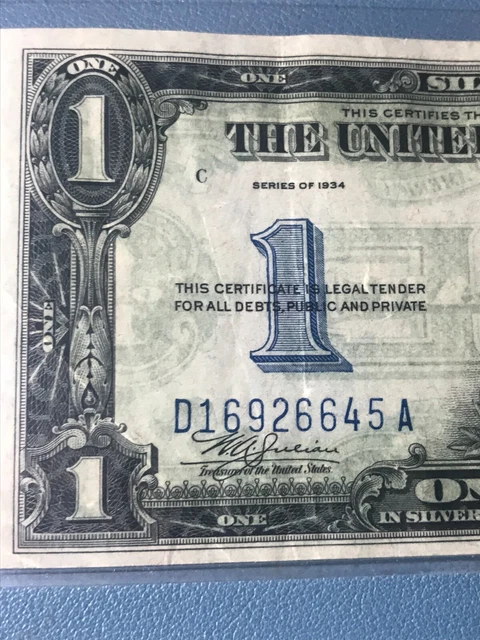 1934 $1 One Dollar Funnyback Silver Certificate Note