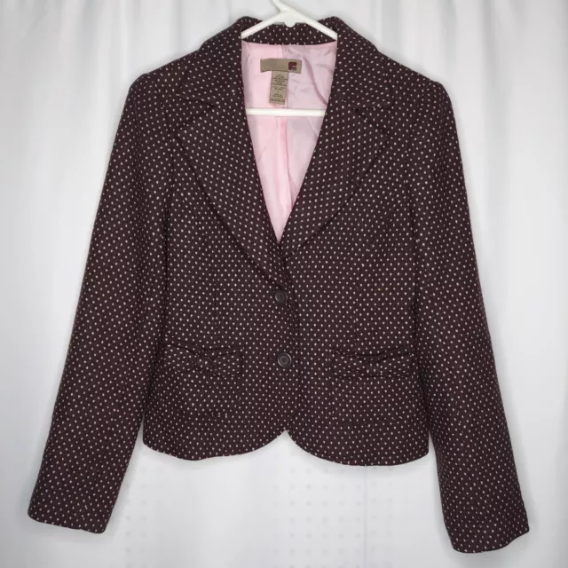 Forever 21 Blazer Jr Large Brown Pink Button Polkadot Collar Pocket Lined Y2K